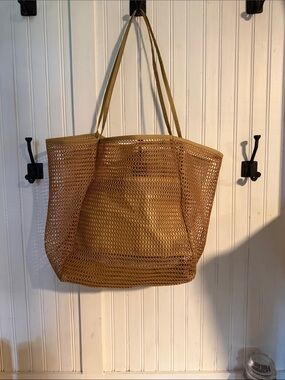 Woven Mesh Tote Bag in Tan